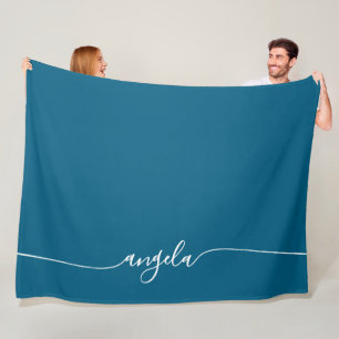 Ozeanblau und weiße Glam-Signatur-Name Fleecedecke