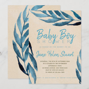 Ozeanblaue Lorbeerblätter Baby-Junge-Shower-Einlad Einladung