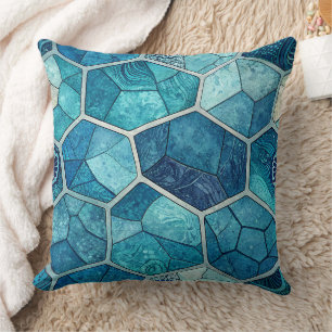 Ozeanblaue Mosaikmuster – unregelmäßiges Polygon Kissen