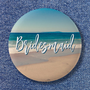Ozeanblaue Strand Szene Foto Brautjungfer Button