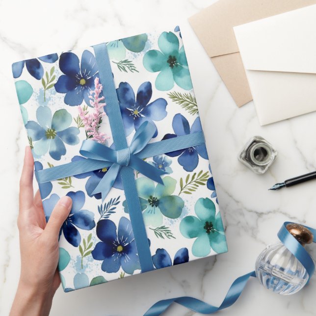 Ozeanblaue Tulpenwellen Geschenkpapier (Schenken)