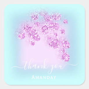 Ozeanblauer Glitter Floral Pink Danke Sommer Quadratischer Aufkleber