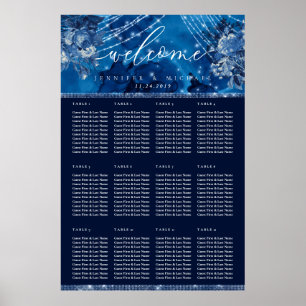 Ozeanblauer Marine-Blumen-Tischplan Sitzordnung Poster
