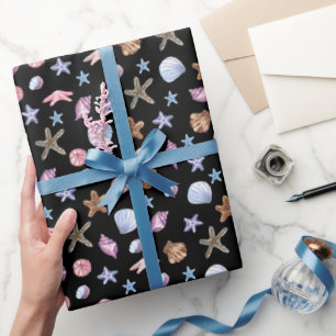Ozeanblauer und lila Sommer-Seestern und Muschel Geschenkpapier