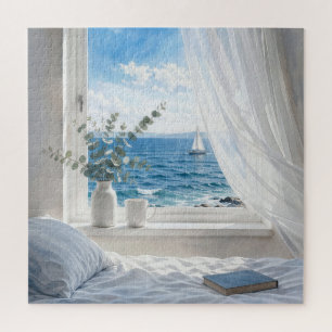 Ozeanblick in einem Schlafzimmerfenster Puzzle