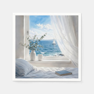Ozeanblick in einem Schlafzimmerfenster Serviette