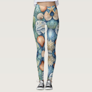 Ozeanbrise-Wasserfarbe: Muschel und Seestern Leggings