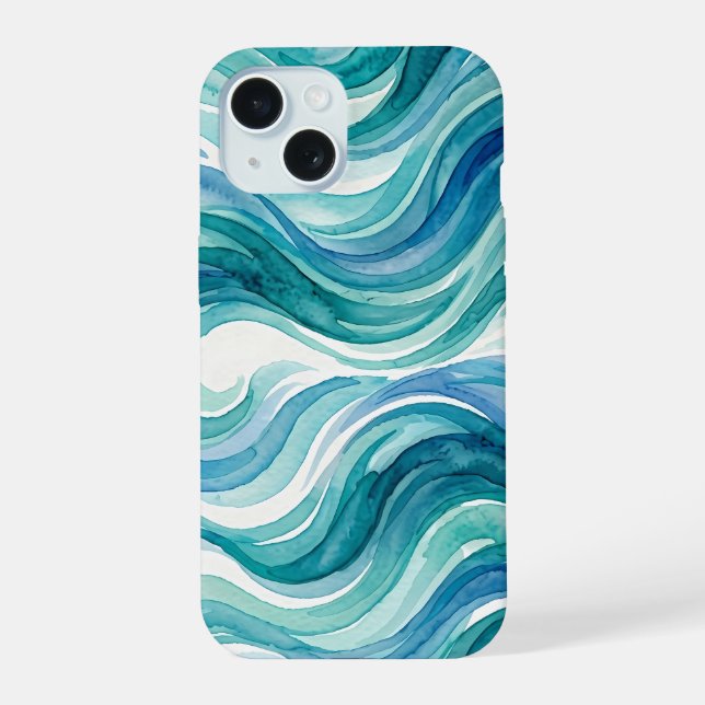 Ozeanbrise-Wasserfarbenwellen iPhone 15 Hülle (Rückseite)