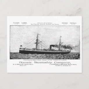 Ozeandampfer Mariposa nach Hawaii, 1890 Postkarte