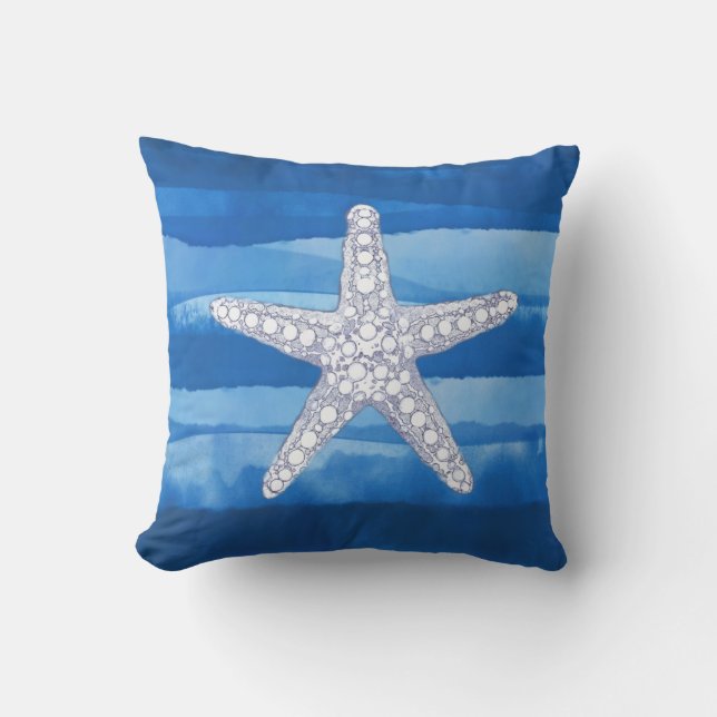 Ozeane Starfish Blaues Kissen (Vorderseite)