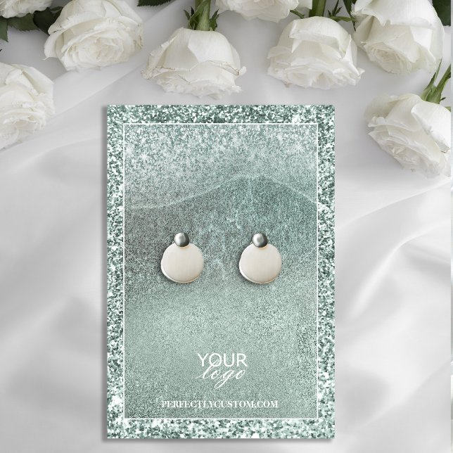 Ozeanerd Inspiriert Glitzer-Speicherkarte Visitenkarte (Ocean-Inspired Glitter Earring Display Card #sagegreen #greeneryglitter #chick;earringdisplaycard)