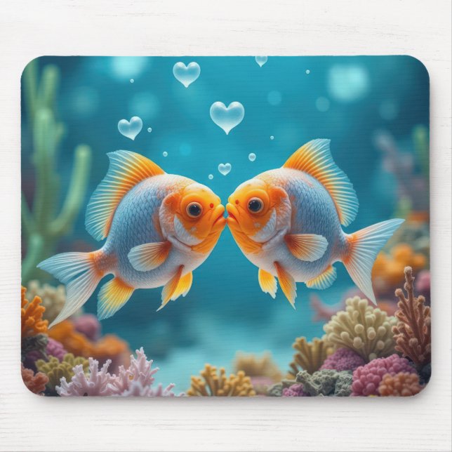 Ozeanfisch mit Herzblasen küssen Mousepad (Vorne)