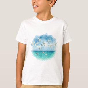 Ozeanflug - Aquarellturnen über dem türkisfarbenen T-Shirt