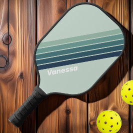 Ozeangrüne Nostalgische Streifen mit Namen Pickleball Schläger
