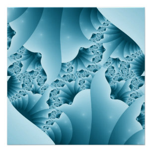 Ozeanisch blaue Eiskristall-Fraktal-Abstraktion Poster