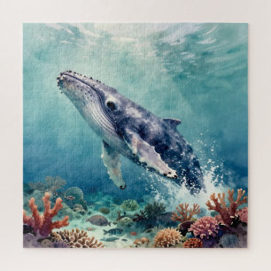 Ozeanisch Blauwal-Aquarell-Küstenkunst Puzzle