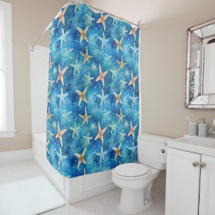 Ozeanisch Inspiriert Starfish & Seashells Blue Coa Duschvorhang
