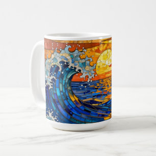 Ozeanische Küstenozeanwellen Sonnenuntergang Kaffeetasse