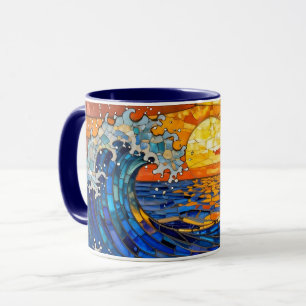 Ozeanische Küstenozeanwellen Sonnenuntergang   Tasse
