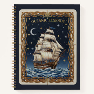 Ozeanische Legenden Besticktes Segelschiff Journal Notizbuch