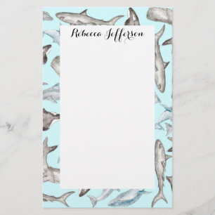 Ozeanische Watercolor-Fische im blauen Briefpapier