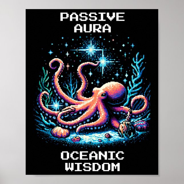 Ozeanische Weisheitsaura-Pixel-Oktopus-Retro-Gamer Poster (Vorne)