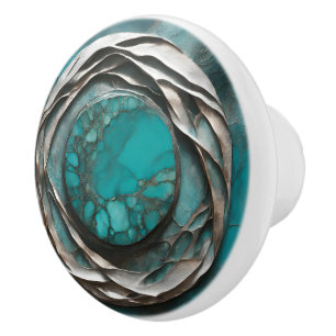 Ozeanischer Art Nouveau Türkis Silber Keramikknauf