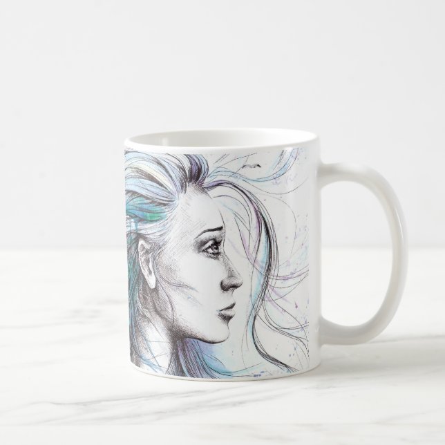 Ozeanmädchen Schöne Surrealfarben Tasse (Rechts)