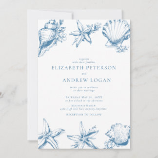 Ozeanmuschel | Blaue Hochzeit Einladung