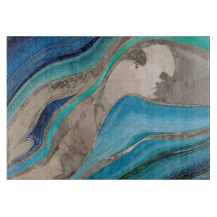 Ozeanpalette und Taupe-Marmor Schneidebrett