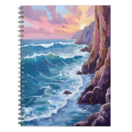 Ozeans Atem | Rocky Sea Sonnenuntergang Küste Aqua Notizblock
