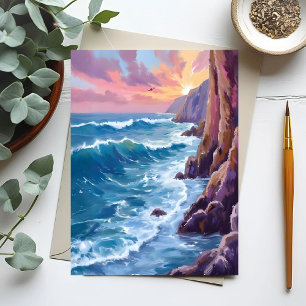 Ozeans Atem   Rocky Sea Sonnenuntergang Küste Aqua Postkarte