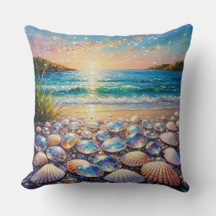 Ozeansonnenuntergang mit Muscheln und Juwelen, die Kissen