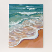 Ozeanstrand | Aqua Blaue Wellen Strand Aquarell