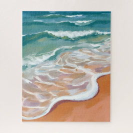 Ozeanstrand | Aqua Blaue Wellen Strand Aquarell Puzzle