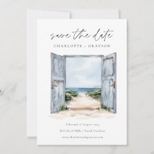 Ozeanstrand-Aquarell-Hochzeit Termin-Vorankündigun Save The Date