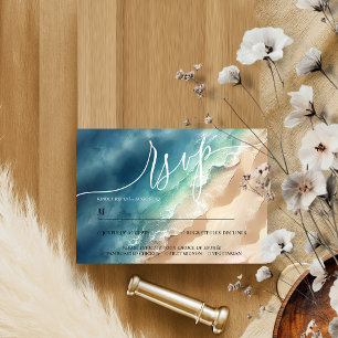 Ozeanstrand Blau Aquarell Elegant RSVP Karte