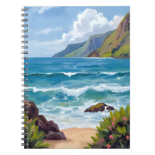 Ozeanstrand Blaue Wellen Aquarellmalerei Notizblock