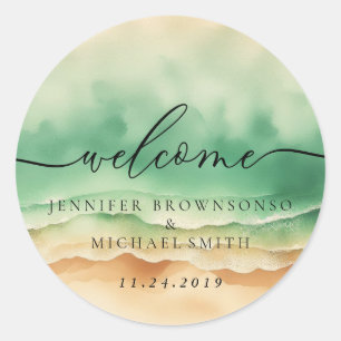 Ozeanstrand Grün Signature Boho Willkommenshochzei Runder Aufkleber