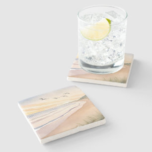 Ozeanstrand Helle luftige Aquarellmalerei Steinuntersetzer