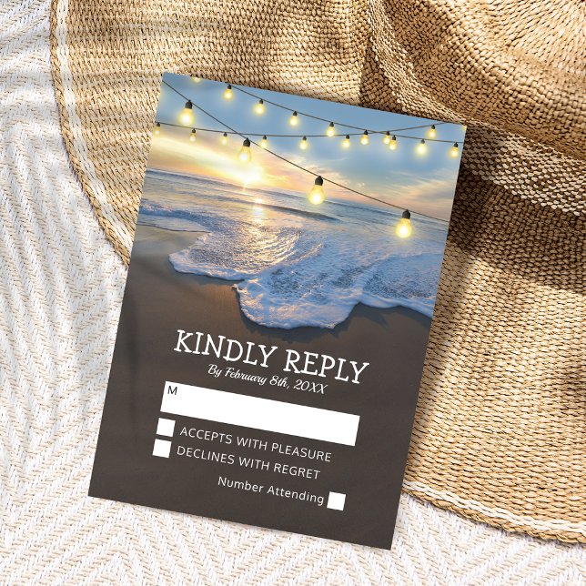 Ozeanstrand Meerestrand-Lichterkette Hochzeit-RSVP RSVP Karte (Von Creator hochgeladen)