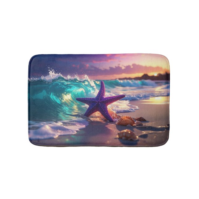 Ozeanstrand mit violettem Seestern Badematte (Vorderseite)