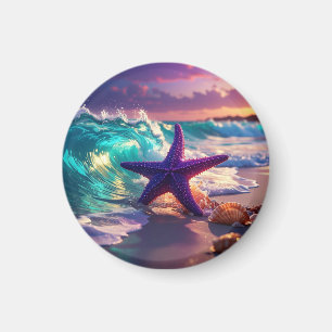 Ozeanstrand mit violettem Seestern Magnet