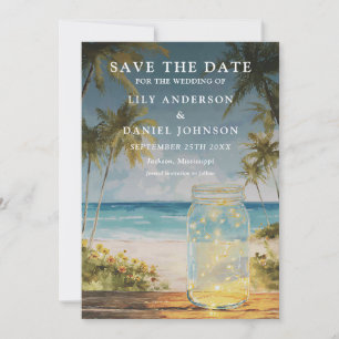 Ozeanstrand Palmen Mason Jar Hochzeit Save The Date