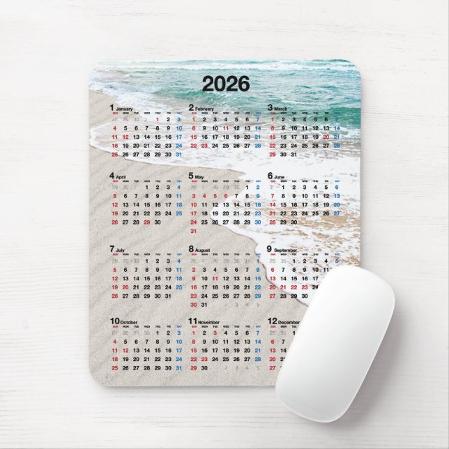 Ozeanstrand Sand 2026 Kalender  Mousepad (Mit Mouse)