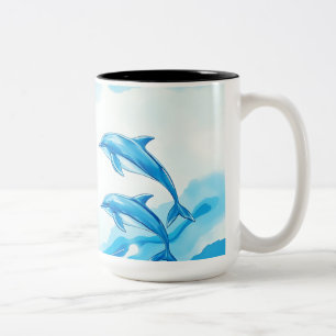 Ozeanszene mit Delfinen in Aquarell Zweifarbige Tasse
