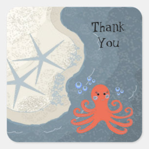 Ozeanszene mit Octopus Danke Quadratischer Aufkleber