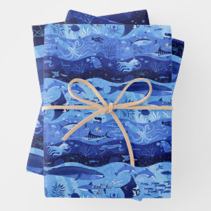 Ozeantiefenzonen - Unterwasser-Tiersatz aus drei T Geschenkpapier Set