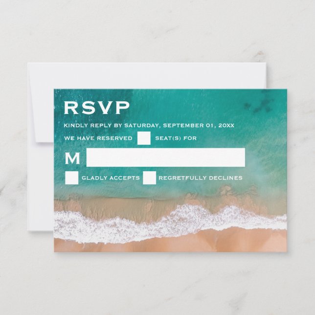 Ozeanwelle, Hochzeit am Strand RSVP Karte (Vorderseite)