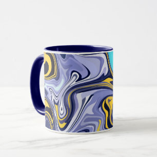 Ozeanwellen - Abstrakte, blaue und gelbe Flüssigke Tasse